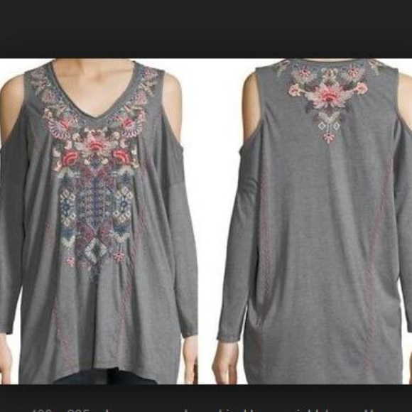 Johnny Was Nindi Coldshoulder Gray Embroidered Top - Picture 3 of 3